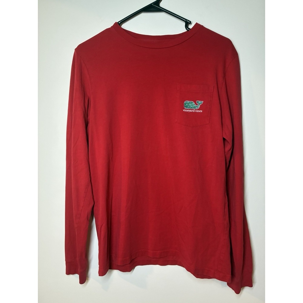 Vineyard Vines red t-shirt youth 18 w/festive anchor-patterned whale